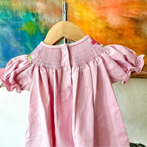 Silly Goose Vintage Pink Floral Hand Smocked Dress - Picture 4 of 5